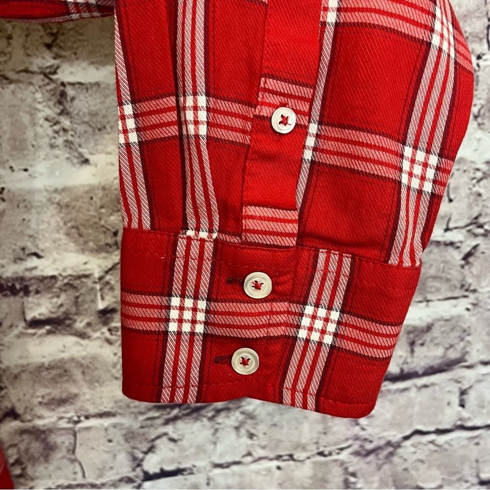 Talbots Red Check Button Front Long Sleeve Shirt - image 5